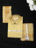 Mustard Gold Checked Woven Design Shirt with Gold Zari Border Matching Dhoti Set