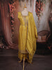 Mustard Gold Floral Butta Sequins and Beads Embroidered Design Organza Straight Cut Salwar Suit with Matching Dupatta