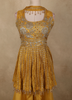 Mustard Gold Floral Sequins and Beads Embroidered Design Tissue Peplum Palazzo Suit with Dupatta