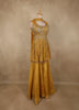 Mustard Gold Floral Sequins and Beads Embroidered Design Tissue Peplum Palazzo Suit with Dupatta