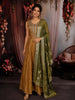 Mustard Gold Floral Sequins and Zari Embroidered Design Tissue Silk Long Anarkali Gown with Contrast Dupatta