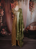 Mustard Gold Floral Sequins and Zari Embroidered Design Tissue Silk Long Anarkali Gown with Contrast Dupatta