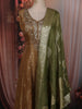 Mustard Gold Floral Sequins and Zari Embroidered Design Tissue Silk Long Anarkali Gown with Contrast Dupatta