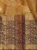 Mustard Gold Floral Woven Design Pure Kanchipuram Silk Bridal Saree with Contrast Red Border
