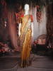 Mustard Gold Floral Woven Design Pure Kanchipuram Silk Bridal Saree with Contrast Red Border