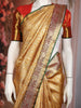 Mustard Gold Floral Woven Design Pure Kanchipuram Silk Bridal Saree with Contrast Red Border