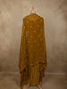 Mustard Gold Floral Zari Embroidered Design Organza Indo Western Skirt Top with Over Coat