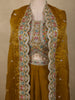Mustard Gold Floral Zari Embroidered Design Organza Indo Western Skirt Top with Over Coat