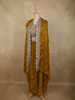 Mustard Gold Floral Zari Embroidered Design Organza Indo Western Skirt Top with Over Coat