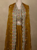 Mustard Gold Floral Zari Embroidered Design Organza Indo Western Skirt Top with Over Coat