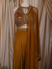 Mustard Gold Heavy Sequins and Beads Embroidered Chiffon Indo Western Gown with Matching Dupatta