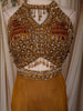 Mustard Gold Heavy Sequins and Beads Embroidered Chiffon Indo Western Gown with Matching Dupatta