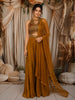 Mustard Gold Heavy Sequins and Beads Embroidered Chiffon Indo Western Gown with Matching Dupatta