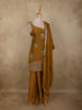 Mustard Golden Yellow Floral Sequins Embroidered Design Organza Palazzo Suit with Dupatta