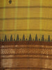 Mustard Green Checks Design Cotton Saree with Brown Zari Woven Border