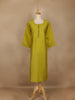 Mustard Green Solid Cotton Kurti With Button Detailing