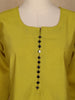 Mustard Green Solid Cotton Kurti With Button Detailing
