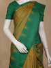 Mustard Green Solid Woven Pure Silk Saree With Temple border