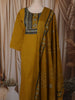 Mustard Olive Green Abstract Kalamkari Mirror Embroidered Design Cotton Straight Cut Salwar Suit with Contrast Dupatta