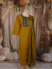 Mustard Olive Green Abstract Kalamkari Mirror Embroidered Design Cotton Straight Cut Salwar Suit with Contrast Dupatta