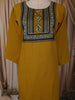 Mustard Olive Green Abstract Kalamkari Mirror Embroidered Design Cotton Straight Cut Salwar Suit with Contrast Dupatta