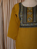 Mustard Olive Green Abstract Kalamkari Mirror Embroidered Design Cotton Straight Cut Salwar Suit with Contrast Dupatta