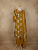 Mustard Olive Green Floral Printed Design Cotton Salwar Suit with Dupatta