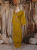 Mustard Olive Green Floral Printed Design Cotton Straight Cut Salwar Suit