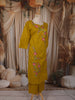 Mustard Olive Green Floral Printed Design Cotton Straight Cut Salwar Suit