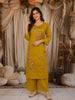 Mustard Olive Green Floral Printed Design Cotton Straight Cut Salwar Suit