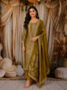 Mustard Olive Green Floral Zari Embroidered Design Semi Silk Straight cut Salwar Suit with Dupatta
