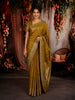 Mustard Olive Striped Zari Woven Design Pure Banarasi Silk Party Wear Saree with Zari Border