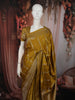 Mustard Olive Striped Zari Woven Design Pure Banarasi Silk Party Wear Saree with Zari Border