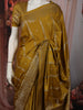 Mustard Olive Striped Zari Woven Design Pure Banarasi Silk Party Wear Saree with Zari Border