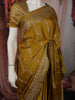 Mustard Olive Striped Zari Woven Design Pure Banarasi Silk Party Wear Saree with Zari Border