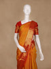 Mustard Orange Floral Woven Pure Kanchipuram Silk Saree With Contrast Border