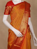 Mustard Orange Floral Woven Pure Kanchipuram Silk Saree With Contrast Border
