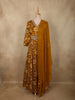Mustard Yellow Abstract Printed Design Georgette Anarkali Gown with Dupatta