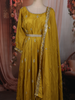 Mustard Yellow Beads and Zari Embroidered Design Semi Silk Gown with Dupata