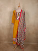 Mustard Yellow Bird Motif Printed Design Cotton Palazzo Suit with Floral Dupatta