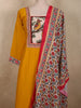 Mustard Yellow Bird Motif Printed Design Cotton Palazzo Suit with Floral Dupatta