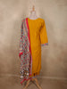 Mustard Yellow Bird Motif Printed Design Cotton Palazzo Suit with Floral Dupatta