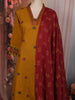 Mustard Yellow Butta Thread and Mirror Embroidered Design Cotton Straight Cut Salwar Suit with Contrast Dupatta