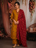 Mustard Yellow Butta Thread and Mirror Embroidered Design Cotton Straight Cut Salwar Suit with Contrast Dupatta