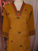 Mustard Yellow Butta Thread and Mirror Embroidered Design Cotton Straight Cut Salwar Suit with Contrast Dupatta