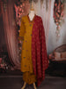 Mustard Yellow Butta Thread and Mirror Embroidered Design Cotton Straight Cut Salwar Suit with Contrast Dupatta