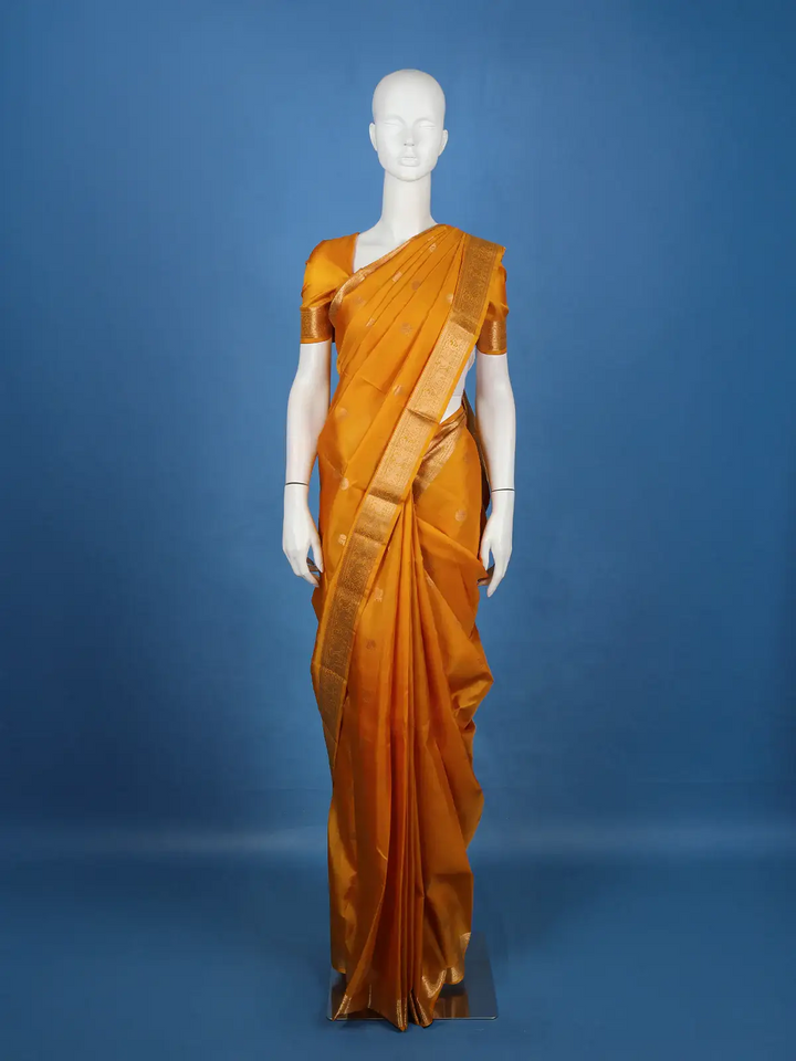 Mustard Yellow Butta Woven Design Pure Kanchipuram Silk Saree - Diadem