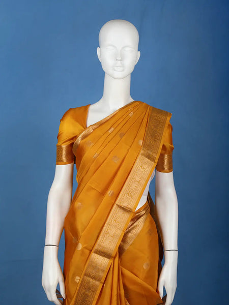 Mustard Yellow Butta Woven Design Pure Kanchipuram Silk Saree - Diadem