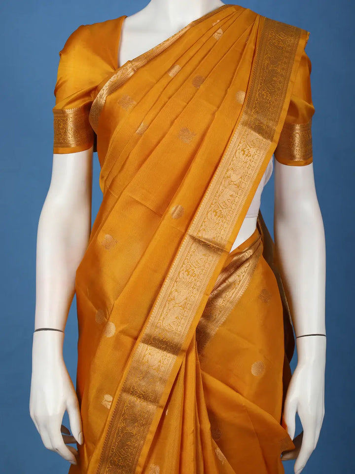 Mustard Yellow Butta Woven Design Pure Kanchipuram Silk Saree - Diadem