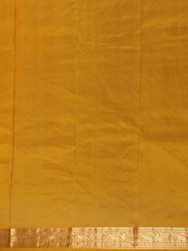 Mustard Yellow Butta Woven Design Pure Kanchipuram Silk Saree - Diadem